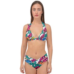 Comic Colorful Seamless Pattern Double Strap Halter Bikini Set by Pakemis