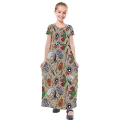 Tattoo Pattern Kids  Short Sleeve Maxi Dress by Pakemis