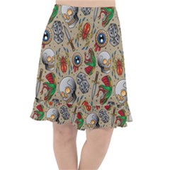 Tattoo Pattern Fishtail Chiffon Skirt