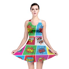 Pop Art Comic Vector Speech Cartoon Bubbles Popart Style With Humor Text Boom Bang Bubbling Expressi Reversible Skater Dress by Pakemis