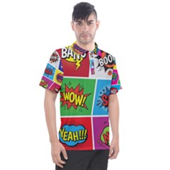 Pop Art Comic Vector Speech Cartoon Bubbles Popart Style With Humor Text Boom Bang Bubbling Expressi Men s Polo Tee by Pakemis