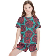Vintage Floral Colorful Seamless Pattern Kids  Tee And Sports Shorts Set by Pakemis