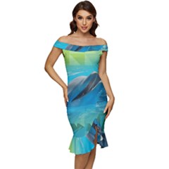 Beautiful Dolphins Off Shoulder Ruffle Split Hem Bodycon Dress