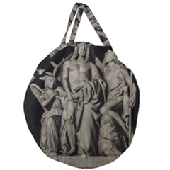 Catholic Motif Sculpture Over Black Giant Round Zipper Tote by dflcprintsclothing