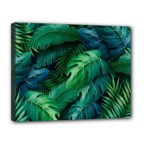 Tropical Green Leaves Background Canvas 14  x 11  (Stretched)