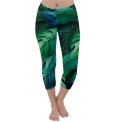 Tropical Green Leaves Background Capri Winter Leggings 