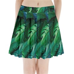 Tropical Green Leaves Background Pleated Mini Skirt