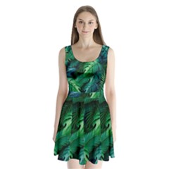 Tropical Green Leaves Background Split Back Mini Dress  by Pakemis