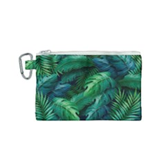 Tropical Green Leaves Background Canvas Cosmetic Bag (small) by Pakemis