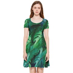 Tropical Green Leaves Background Inside Out Cap Sleeve Dress