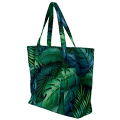 Tropical Green Leaves Background Zip Up Canvas Bag by Pakemis