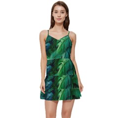 Tropical Green Leaves Background Short Frill Dress