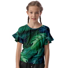 Tropical Green Leaves Background Kids  Cut Out Flutter Sleeves