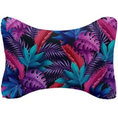 Background With Violet Blue Tropical Leaves Seat Head Rest Cushion