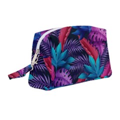 Background With Violet Blue Tropical Leaves Wristlet Pouch Bag (medium) by Pakemis