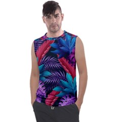 Background With Violet Blue Tropical Leaves Men s Regular Tank Top by Pakemis