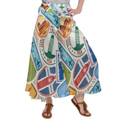 Travel Pattern Immigration Stamps Stickers With Historical Cultural Objects Travelling Visa Immigran Satin Palazzo Pants by Pakemis