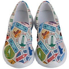 Travel Pattern Immigration Stamps Stickers With Historical Cultural Objects Travelling Visa Immigran Kids Lightweight Slip Ons