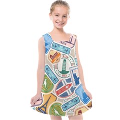 Travel Pattern Immigration Stamps Stickers With Historical Cultural Objects Travelling Visa Immigran Kids  Cross Back Dress by Pakemis