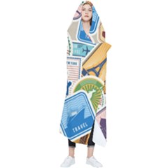 Travel Pattern Immigration Stamps Stickers With Historical Cultural Objects Travelling Visa Immigran Wearable Blanket by Pakemis