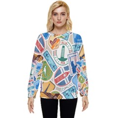 Travel Pattern Immigration Stamps Stickers With Historical Cultural Objects Travelling Visa Immigran Hidden Pocket Sweatshirt by Pakemis