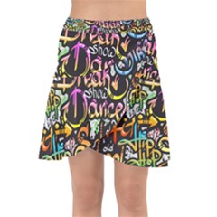 Graffiti Word Seamless Pattern Wrap Front Skirt