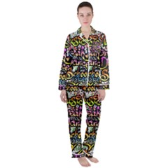 Graffiti Word Seamless Pattern Women s Long Sleeve Satin Pajamas Set	