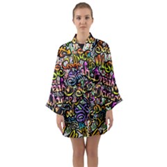 Graffiti Word Seamless Pattern Long Sleeve Satin Kimono by Pakemis