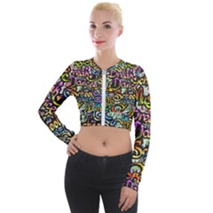 Graffiti Word Seamless Pattern Long Sleeve Cropped Velvet Jacket