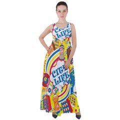 Colorful City Life Horizontal Seamless Pattern Urban City Empire Waist Velour Maxi Dress by Pakemis