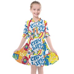 Colorful City Life Horizontal Seamless Pattern Urban City Kids  All Frills Chiffon Dress by Pakemis