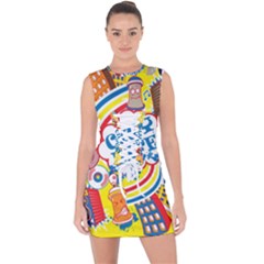 Colorful City Life Horizontal Seamless Pattern Urban City Lace Up Front Bodycon Dress by Pakemis
