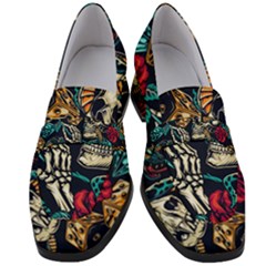 Vintage Art Tattoos Colorful Seamless Pattern Women s Chunky Heel Loafers by Pakemis