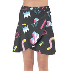 Memphis Design Seamless Pattern Wrap Front Skirt by Pakemis