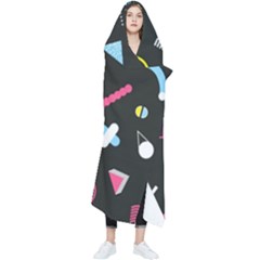 Memphis Design Seamless Pattern Wearable Blanket by Pakemis