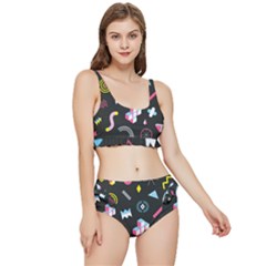 Memphis Design Seamless Pattern Frilly Bikini Set by Pakemis