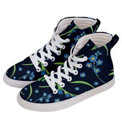 Abstract Wild Flower Dark Blue Background Blue Flowers Blossoms Flat Retro Seamless Pattern Daisy Women s Hi-top Skate Sneakers by Pakemis