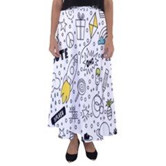 Set Cute Colorful Doodle Hand Drawing Flared Maxi Skirt by Pakemis