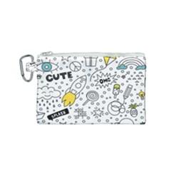 Set Cute Colorful Doodle Hand Drawing Canvas Cosmetic Bag (small) by Pakemis