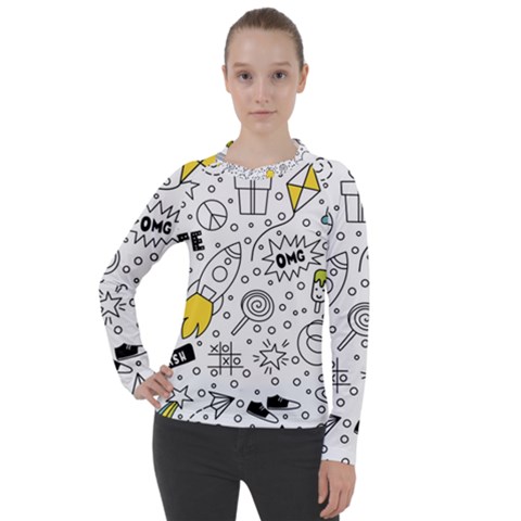 Set Cute Colorful Doodle Hand Drawing Women s Pique Long Sleeve Tee by Pakemis