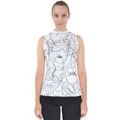 Contemporary Nature Seamless Pattern Mock Neck Shell Top