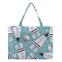 Cute Seamless Pattern With Rocket Planets Stars Medium Tote Bag by Pakemis