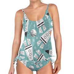 Cute Seamless Pattern With Rocket Planets Stars Tankini Set