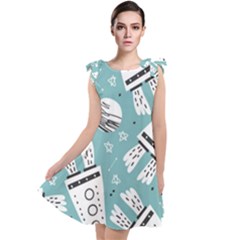 Cute Seamless Pattern With Rocket Planets Stars Tie Up Tunic Dress by Pakemis