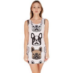 Dog French Bulldog Seamless Pattern Face Head Bodycon Dress by Pakemis