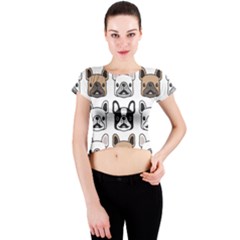 Dog French Bulldog Seamless Pattern Face Head Crew Neck Crop Top by Pakemis