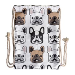 Dog French Bulldog Seamless Pattern Face Head Drawstring Bag (large) by Pakemis