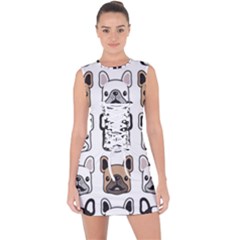 Dog French Bulldog Seamless Pattern Face Head Lace Up Front Bodycon Dress by Pakemis