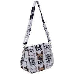 Dog French Bulldog Seamless Pattern Face Head Saddle Handbag by Pakemis