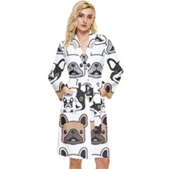 Dog French Bulldog Seamless Pattern Face Head Long Sleeve Velour Robe by Pakemis